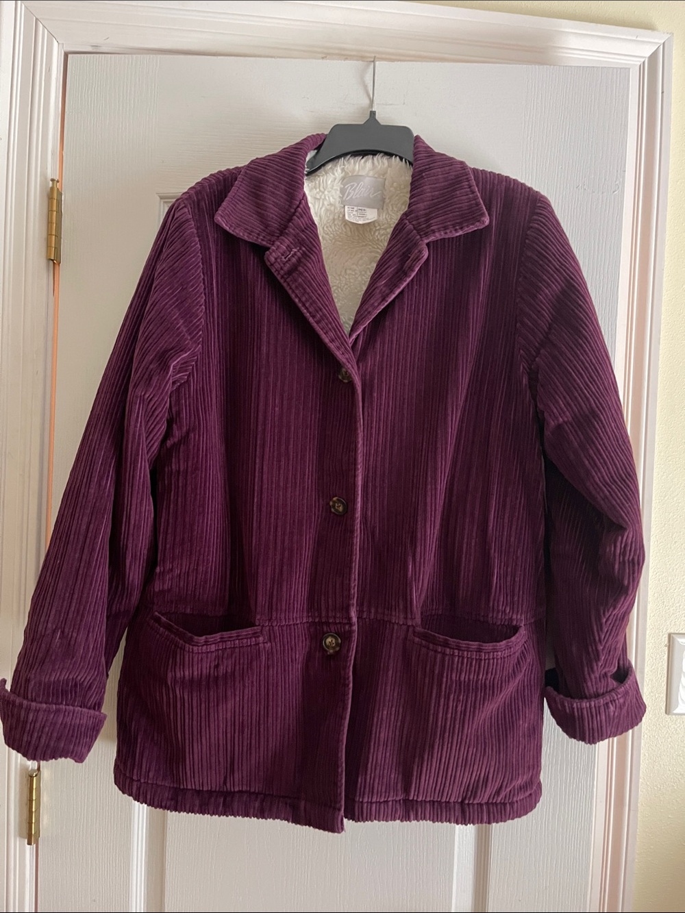 Corduroy Plum color coat, Blair Cream Sherpa-Lined Jacket size M